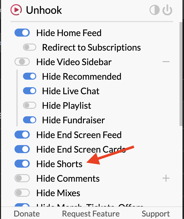 disable YouTube shorts using unhook